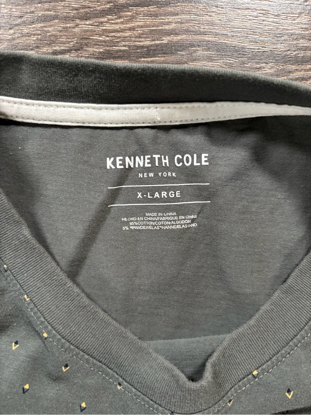 Kenneth Cole Olive V-Neck Tee with Gold Dot Detail - Picture 2 of 5
